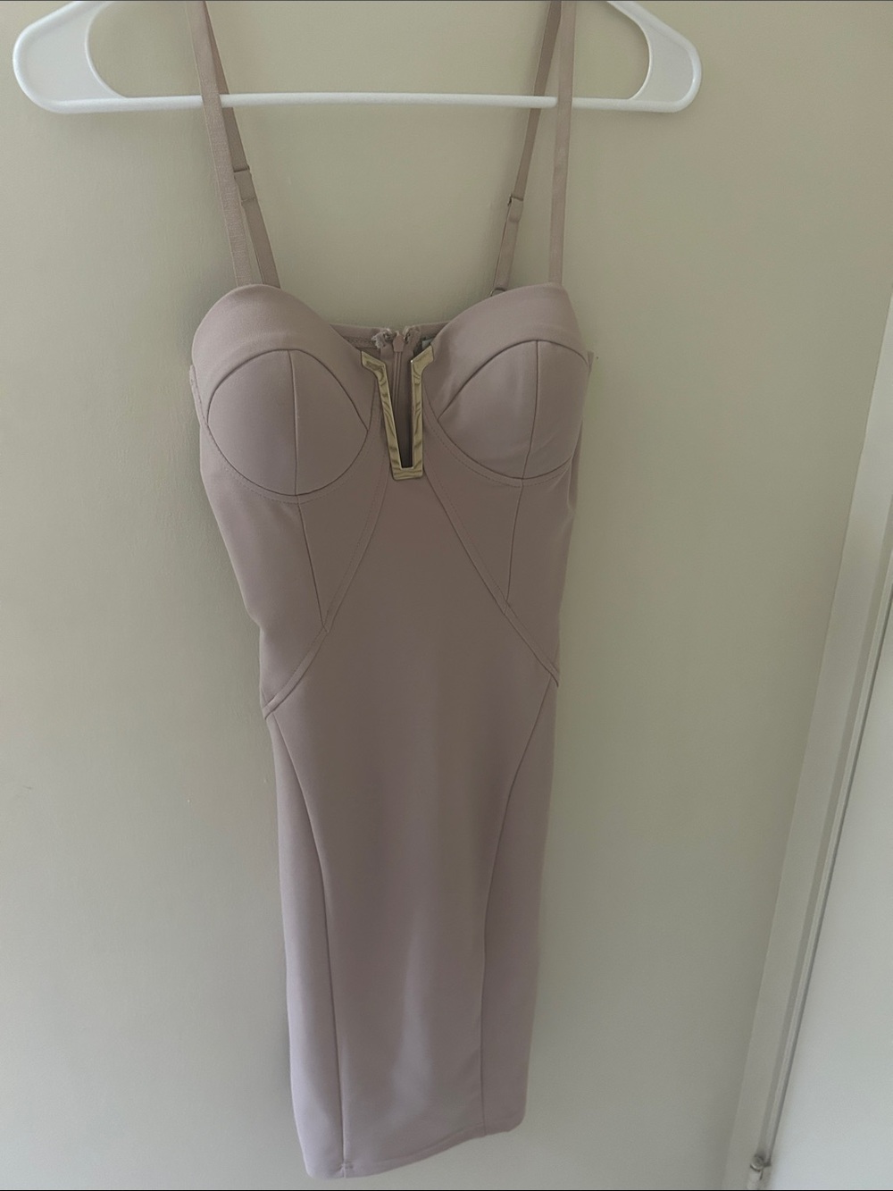 Charlotte Russe Mauve Bodycon Midi Dress with Gold Trim